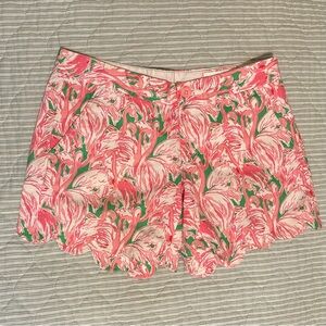 Lily Pulitzer Butter Cup Shorts Green Pink Colony Scalloped Hem